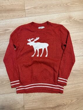 Abercrombie & Fitch Red Crewneck Sweater with White Moose